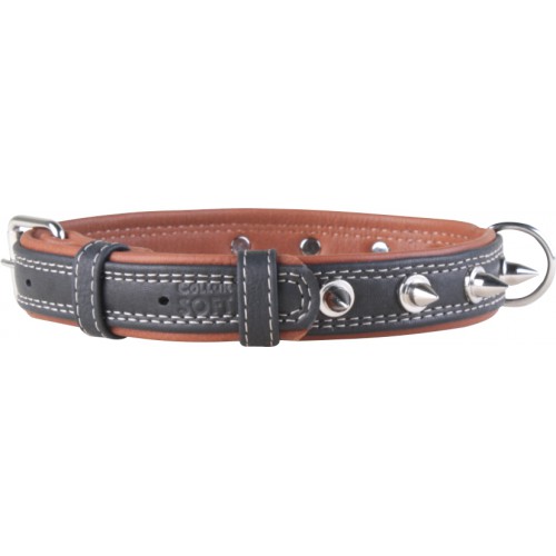 Ошейник кожаный Collar SOFT с металлическими шипами, черный верх, S. Collar (Коллар)
