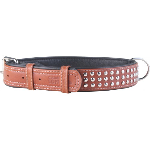 Ошейник кожаный Collar SOFT с металлическими украшениями, коричневый верх, XS. Collar (Коллар)