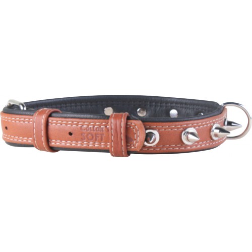 Ошейник кожаный Collar SOFT с металлическими шипами, коричневый верх, S. Collar (Коллар)
