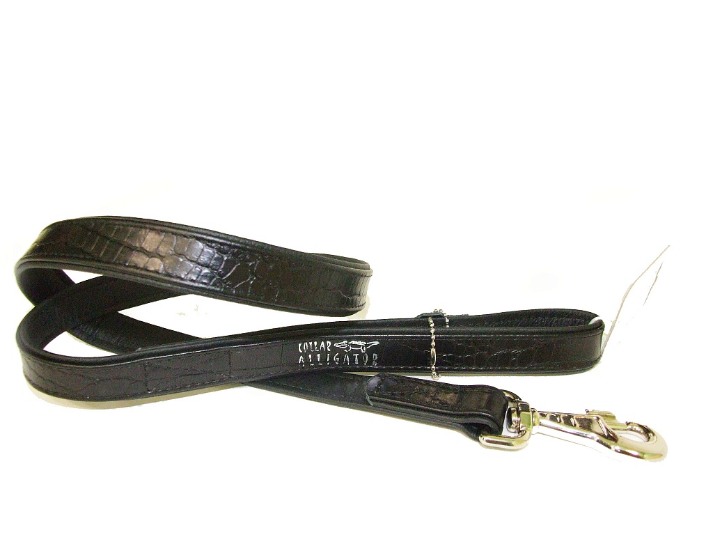 Поводок кожаный Collar ALLIGATOR, черный верх/черный низ, 1.3 х 122 см. Collar (Коллар)