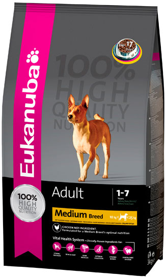 Eukanuba (Эукануба) Adult Medium Breed Chicken and Turkey. Сухой для взрослых собак средних пород с курицей и индейкой, 3 кг