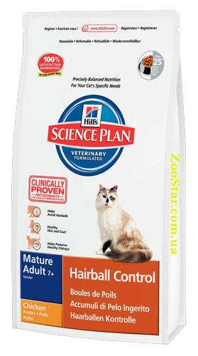 Hills (Хилс) Mature Adult 7+ Hairball Control. Сухой корм для кошек старше 7 лет для выведения комков шерсти, 1,5 кг