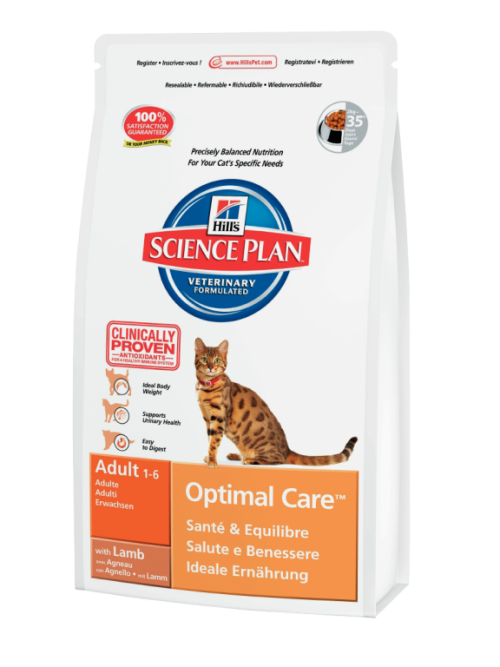 Hills (Хилс) Adult Optimal Care Lamb. Сухой корм для взрослых кошек с ягненком, 0,4 кг