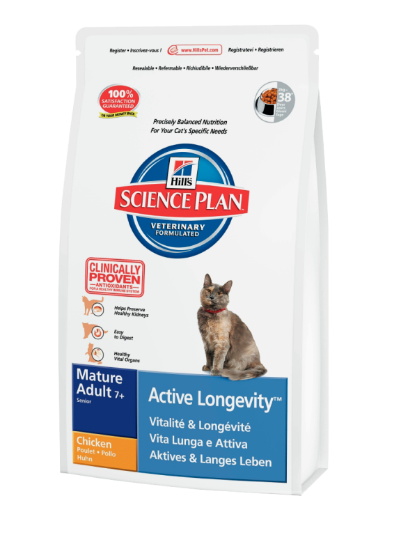 Hills (Хилс) Mature Adult 7+ Active Longevity Chicken. Сухой корм с курицей для кошек старше 7 лет, 0,3 кг