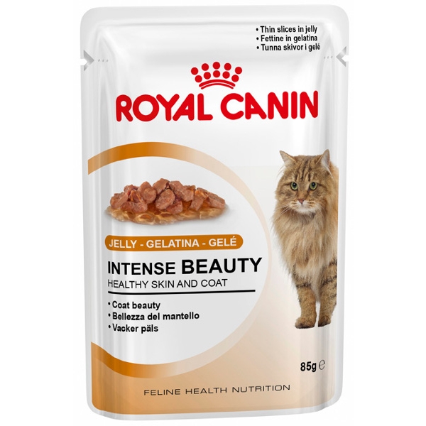 Royal Canin (Роял Канин) Intense Beauty in Jelly. Консервированный корм для кошек для поддержания красоты шерсти (кусочки в желе), 85 гр