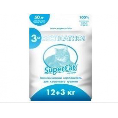 Supercat (Суперкэт) Стандарт. Древесный наполнитель для кошачьего туалета, 15 кг