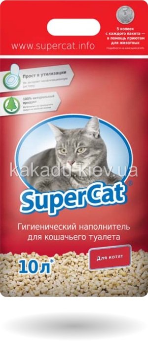 Supercat (Суперкэт). Древесный наполнитель для кошачьего туалета для котят и привередливых кошек, 3 кг