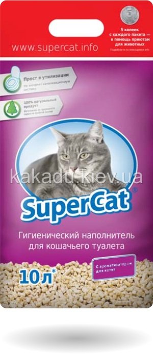 Supercat (Суперкэт). Древесный наполнитель для кошачьего туалета для котят и привередливых кошек с запахом лаванды, 3 кг