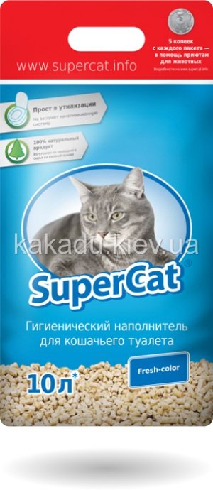 Supercat (Суперкэт) Стандарт. Древесный наполнитель для кошачьего туалета с разноцветными гранулами, 3 кг