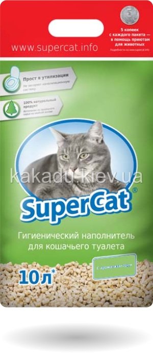 Supercat (Суперкэт) Стандарт. Древесный наполнитель для кошачьего туалета ароматизированный, 3 кг
