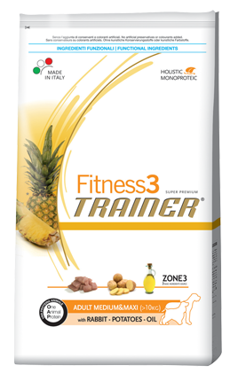 Trainer (Трейнер) Fitness3 Adult Medium-Maxi with Rabbit, potatoes and oil. Сухой монопротеиновый корм для взрослых собак средних и крупных пород с кроликом, 3 кг