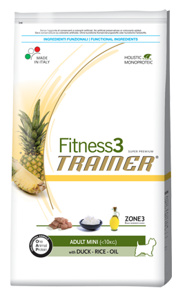 Trainer (Трейнер) Fitness3 Adult Mini with Duck, rice and oil. Сухой монопротеиновый корм для собак мелких пород с уткой, 0,8 кг