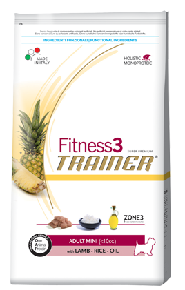 Trainer (Трейнер) Fitness3 Adult Mini with Lamb, rice and oil. Сухой монопротеиновый корм для взрослых собак мелких пород с ягненком, 0,8 кг