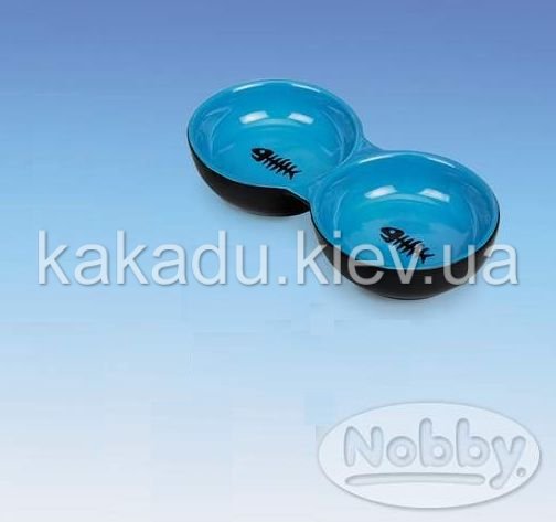 Миска керамическая двойная синяя. Nobby (Нобби)